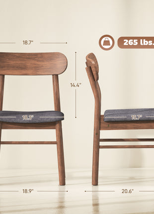Set of 2 Dining Chairs, Upholstered Dining Room Chairs with Rubberwood Legs and Padded Seat for Kitchen, Gray