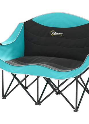 Padded Folding Camp Chair for Adults, Double Camping Chair with Armrests, Cup Holders, Carry Bag for Outdoor, Green