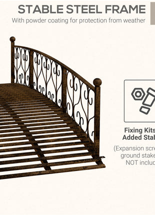 7' Metal Arch Garden Bridge Arc Footbridge with Side Railings Decorative Scrollwork, Bronze