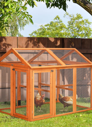 Wooden Chicken Run, Combinable Design with Perches, 4.6' x 2.8', Orange