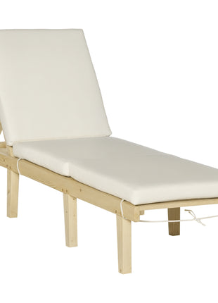 Chaise Lounge Chair Patio Recliner with 4-Position Adjustable Backrest & Cushion, Natural