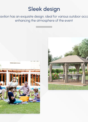 10' x 13' Outdoor Patio Gazebo Canopy Shelter with 6 Removable Sidewalls, & Steel Frame for Garden, Lawn, Backyard and Deck, Khaki