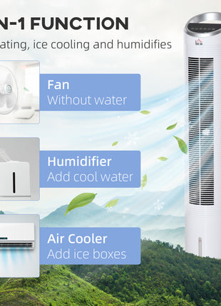 40" Portable Oscillating Air Cooler Fan for Home Office, 3-In-1 Standing Ice Floor Fan with Humidifier, 3 Modes, 3 Speeds, 8H Timer, Remote, LED Display, White