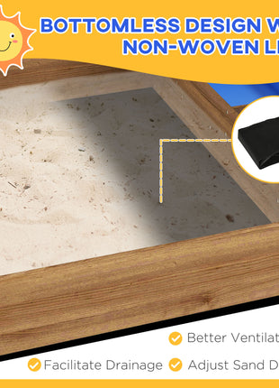 Wooden Sandbox with Canopy, House Design for 3-7 Years Old, Brown