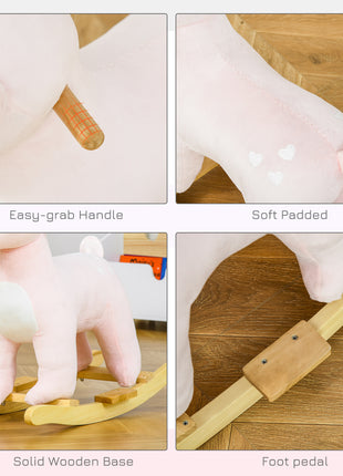 Kids Plush Ride-On Rocking Horse Deer-shaped Plush Toy Rocker with Realistic Sounds for Child 36-72 Months Pink