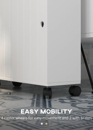Toilet Paper Cabinet, Slim Bathroom Cabinet with 4 Rolling Wheels, Small Bathroom Storage Cabinet with Paper Holes, Sliding Doors and Adjustable Shelf for Small Space, White
