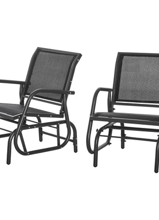 2-Piece Outdoor Glider Swing, Rocking Chair Set with Breathable Mesh Fabric, Sturdy Durable Frame, Curved Armrests, Supports Up to 264 lbs., for Backyard, Garden, Porch, Black