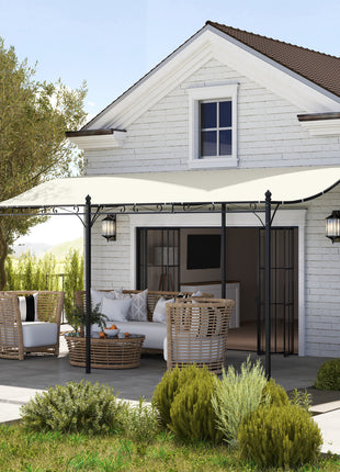 10' x 16' Wall-Mounted Outdoor Pergola Canopy, Metal Patio Canopy with Drainage Holes for Backyard Garden, Cream White