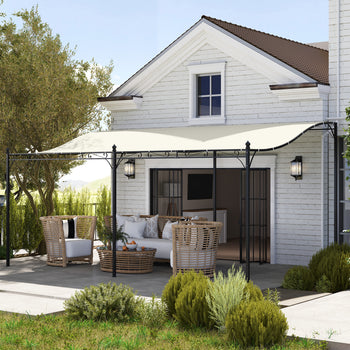 10' x 16' Wall-Mounted Outdoor Pergola Canopy, Metal Patio Canopy with Drainage Holes for Backyard Garden, Cream White