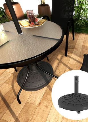 Round Patio Umbrella Base with Wheels, 46 lbs Resin Umbrella Stand Base, Heavy Duty Patio Umbrella Holder for 1.3"/1.5"/1.9" Umbrella Poles for Outdoor, Lawn, Poolside, Black