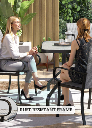 Set of 4 Outdoor Wicker Dining Chairs with Armrest, Steel Frame, High Back and Deep Seating, Gray