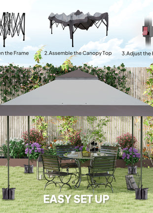 13' x 13' Pop Up Canopy Tent, UPF50+ Tents for Parties, Height Adjustable, with Wheeled Carry Bag and 4 Sand Bags, Gray