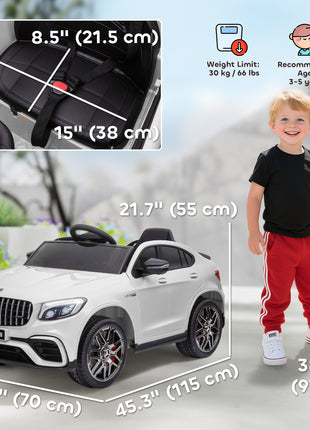 12V Toddler Ride On Car with Remote Control, Mercedes Benz AMG GLC63S Coupe, Electric Car with 2 Speed, MP3 Player, Light, Horn, Songs, Suspension, White