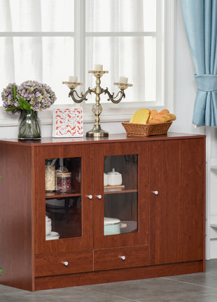 Kitchen Buffet Table Cabinet Storage Sideboard Server Console with Framed Acrylic Doors and Tabletop, Brown