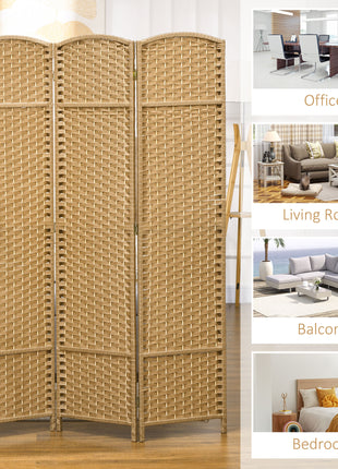 Folding Room Divider Screen 4 Panel 5.6 ' Tall Privacy Screen Freestanding Room Partition for Home Office, Nature Wood