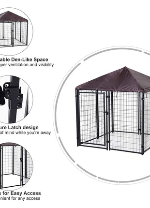 4.6' x 4.6' x 5' Outdoor Dog Kennel, Welded Wire Heavy Duty Dog Run, Dog Kennel Outside with Waterproof & UV Resistant Cover, for S&M Dogs, Black