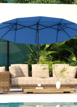 Double-sided Patio Umbrella, 9.5' Outdoor Umbrella with Push Button Tilt and Crank, 3 Air Vents and 12 Ribs, Navy Blue
