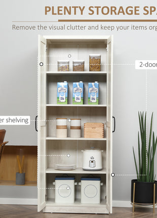 63" 2-Door Kitchen Pantry, Freestanding Storage Cabinet with 5-tier Shelving and 2 Adjustable Shelves for Dining Room, Antique White