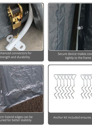 9.2' x 7.9' Garden Garage Storage Tent, Metal Frame Bike Shed w/ Zipper Doors