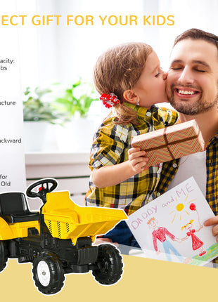 Kids No Power Ride-On Excavator with Manual Control Bucket, Yellow