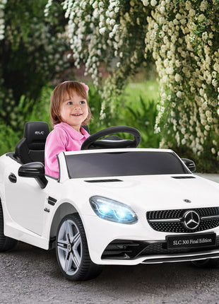 Mercedes SLC 300 Licensed Kids Electric Car with Remote Control, 12V Battery Powered Kids Ride on Car with Music, Lights, Suspension for 3-6 Years Old, White