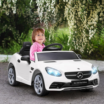Mercedes SLC 300 Licensed Kids Electric Car with Remote Control, 12V Battery Powered Kids Ride on Car with Music, Lights, Suspension for 3-6 Years Old, White