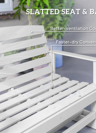 Patio Glider Bench w/ HDPE Slatted Double Rocking Chair, White