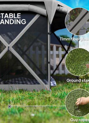 11 x 11ft Pop Up Gazebo Screen Tent with Removable Roof Cover, Roll-up Wind Panels for Camping, Backyard, Dark Gray