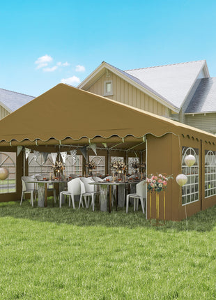 20' x 40' Party Tent, Outdoor Canopy Tent with Removable Sidewalls, 12 Windows for Parties, Wedding, Events, BBQ, Brown