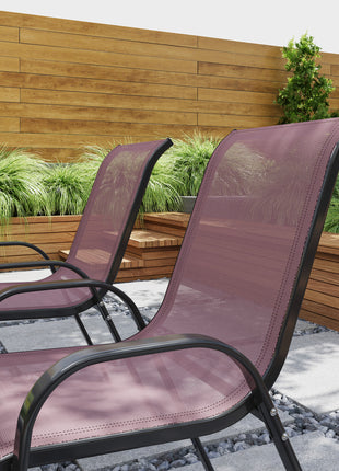 Set of 4 Outdoor Dining Chairs, Stackable Patio Chairs with High Back, Breathable Mesh Seat for Garden Lawn, Brown