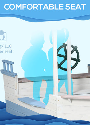 Kids Sandbox with Canopy, Pirate Ship Wooden Sand Boxes with Bench for Backyard, Sand Pit for Toddlers, 83" x 43", Blue