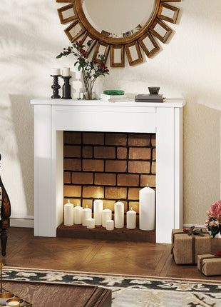 Modern Fireplace Mantel, Freestanding Fireplace Surround with Leg for Electric Fireplaces, 44.7" W x 40" H, White