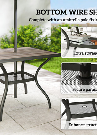 37" Square Outdoor Dining Table for 4, Patio Table with Umbrella Hole, Shelf, Faux Wood Top for Garden, Backyard, Gray