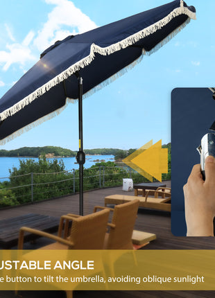 9ft Patio Umbrella Outdoor Table Umbrella w/ Tilt, Crank, Ruffled, 8 Ribs for Garden, Deck, Pool, Dark Blue