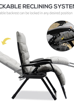 Padded Zero Gravity Chair, Folding Recliner Chair with Cup Holder Cushion, Gray