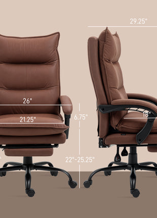 Executive Massage Office Chair with 6 Vibration Points, Microfiber Computer Desk Chair, Heated Reclining Chair with Footrest, Armrest, Double Padding, Brown