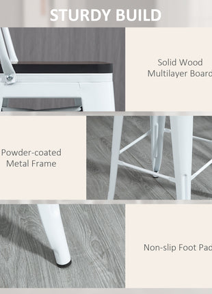 3 Piece Industrial Dining Table Set, Bar Height Bar Table and Chairs Set with Footrests for Bistro, White and Brown