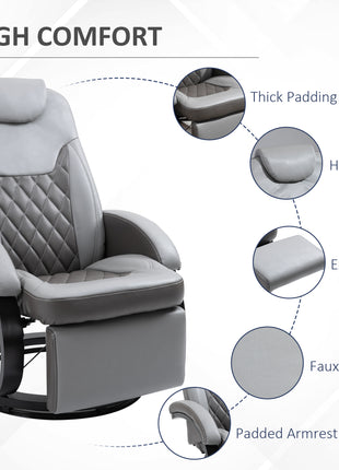Faux Leather Manual Recliner, Adjustable Swivel Lounge Chair, Armchair with Footrest and Round Base for Living Room, Gray