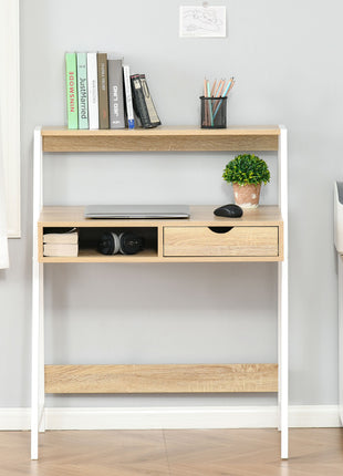 Home Office desk, Computer Desk for Small Spaces, Study Table with Drawer and Storage Shelves, Natural
