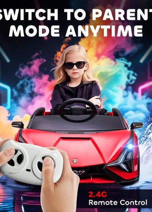 12V Lamborghini SIAN Licensed Electric Car for kids with Remote Control, Horn, Music, & Headlights, Red