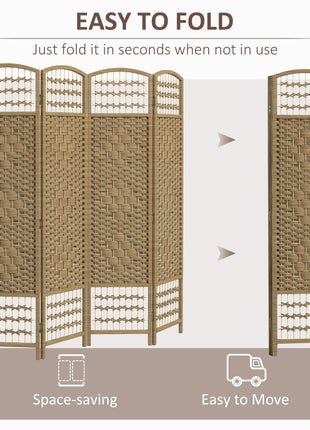 4 Panel Folding Room Divider Portable Privacy Screen Wave Fiber Room Partition for Home Office Natural