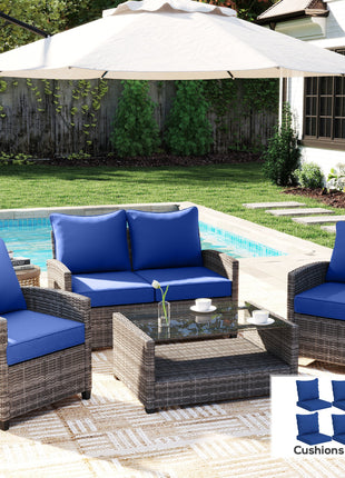 Patio Chair Cushions Set of 4 with Seat & Backrest, Fade Resistant Seat Replacement Cushion Set, Navy Blue