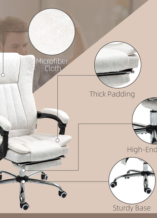 Massage Office Chair with 6 Points and Heat, Reclining Computer Chair with Adjustable Height and Footrest, White