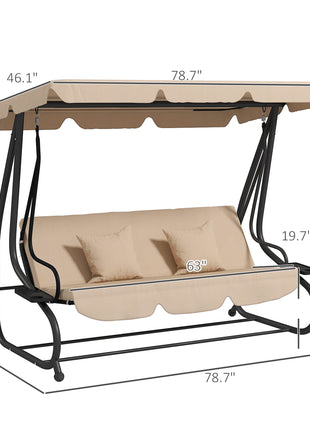 Free Standing Swing Bench, Porch Swing with Stand, Adjustable Canopy, Cushion and Pillows, Ecru