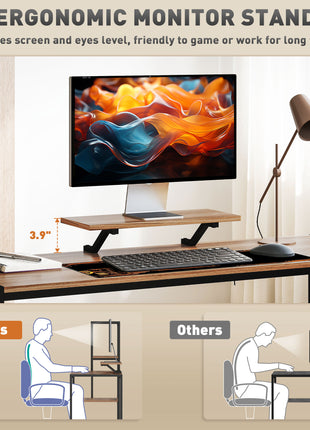 Computer Desk, 67" CPU Desk with Monitor Stand, Reversible 4-Tier Shelf, Industrial Writing Desk for Study Room, Brown