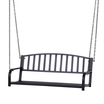 2-Person Metal Outdoor Porch Swing, Hanging Outdoor Swing Chair, 528lb Weight Capacity, Black