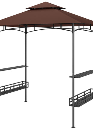 8' x 5' BBQ Grill Gazebo, 2-Tier Outdoor BBQ Gazebo with 2 Side Shelves, Storage Baskets, Ceiling Hook, Dark Brown