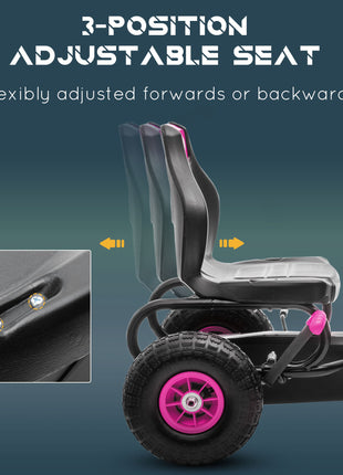 Ergonomic Pedal Go Kart Kids Ride-on Toy with Tough, Wear-Resistant Tread for Boys & Girls, Ages 5-12, Pink