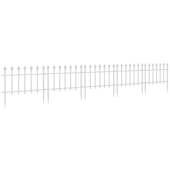 Metal Decorative Garden Fence, 9.2' x 17.25" 5 Steel Panels, Decorative Border for Landscape, Flower Bed, Animals, White