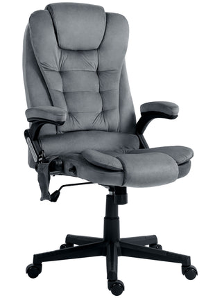 6 Point Executive Office Chair with Heat, Velvet High Back Vibrating Massage Office Chair, Dark Gray